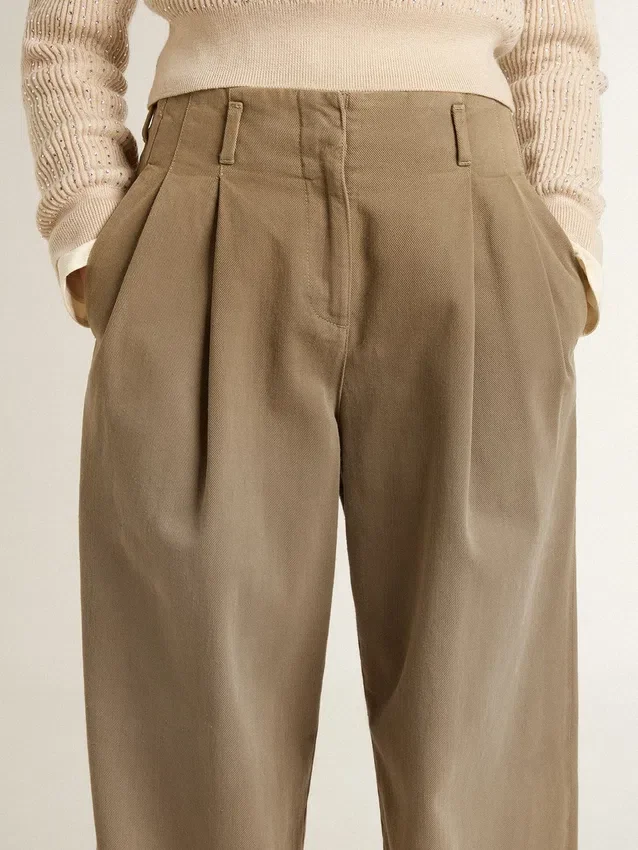 Khaki-Baumwollhose für Damen