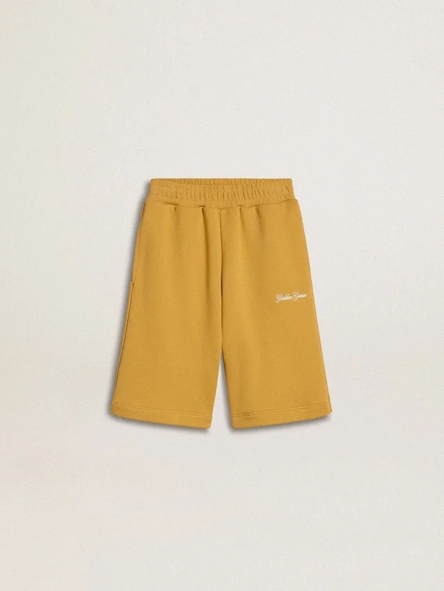 Kinder-Jogging-Shorts in Ockergelb mit Stickerei