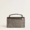 Kleine Venezia-Tasche aus anthrazitgrauem Metallic-Leder mit schwarzen Details
