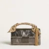 Kleine Venezia-Tasche aus anthrazitgrauem Metallic-Leder mit schwarzen Details
