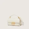 Kleine Venezia-Tasche aus butterfarbenem, geripptem Leder mit goldenen Details