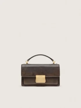 Kleine Venezia-Tasche aus dunkelbraunem Leder mit goldener Schnalle