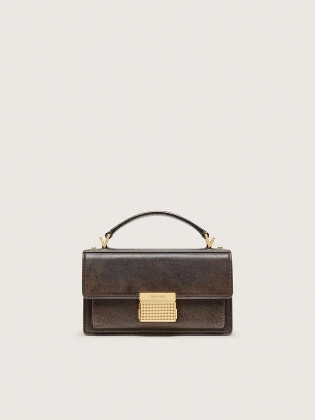 Kleine Venezia-Tasche aus dunkelbraunem Leder mit goldener Schnalle