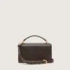 Kleine Venezia-Tasche aus dunkelbraunem Leder mit goldener Schnalle