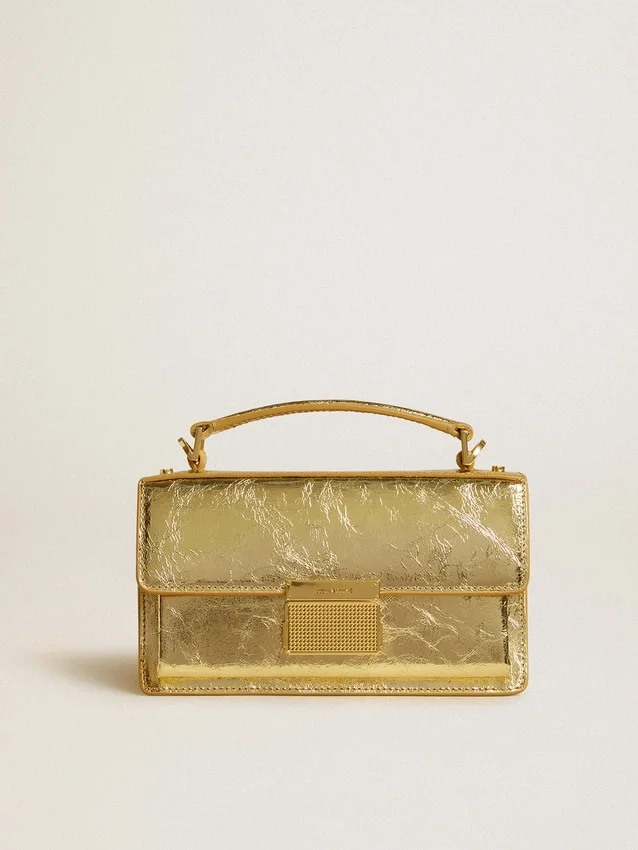 Kleine Venezia-Tasche aus goldmetallischem Leder mit goldenen Details