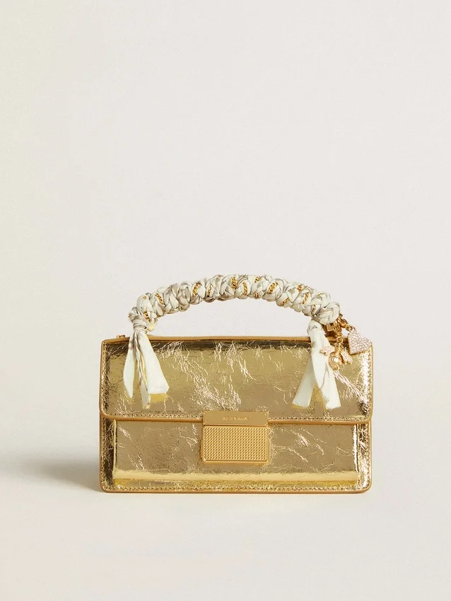 Kleine Venezia-Tasche aus goldmetallischem Leder mit goldenen Details
