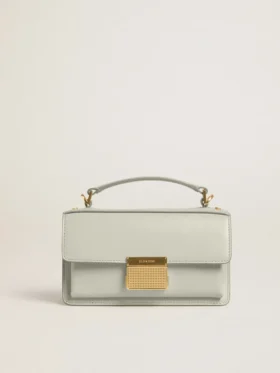 Kleine Venezia-Tasche aus mineralgrauem, geripptem Leder mit goldenen Details
