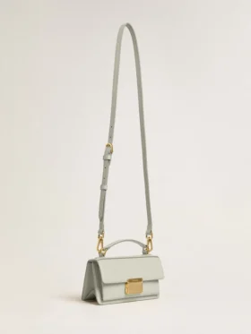 Kleine Venezia-Tasche aus mineralgrauem, geripptem Leder mit goldenen Details