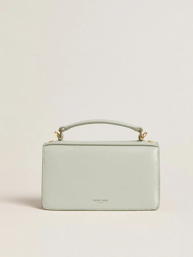 Kleine Venezia-Tasche aus mineralgrauem, geripptem Leder mit goldenen Details