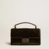 Kleine Venezia-Tasche aus schwarzem Metallic-Leder mit schwarzen Details