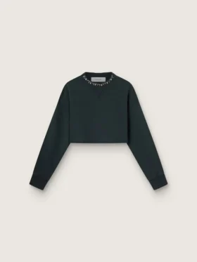 Kürzliches Damen-Sweatshirt aus Baumwolle mit Kristallen auf der Vorderseite