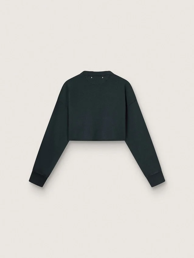 Kürzliches Damen-Sweatshirt aus Baumwolle mit Kristallen auf der Vorderseite