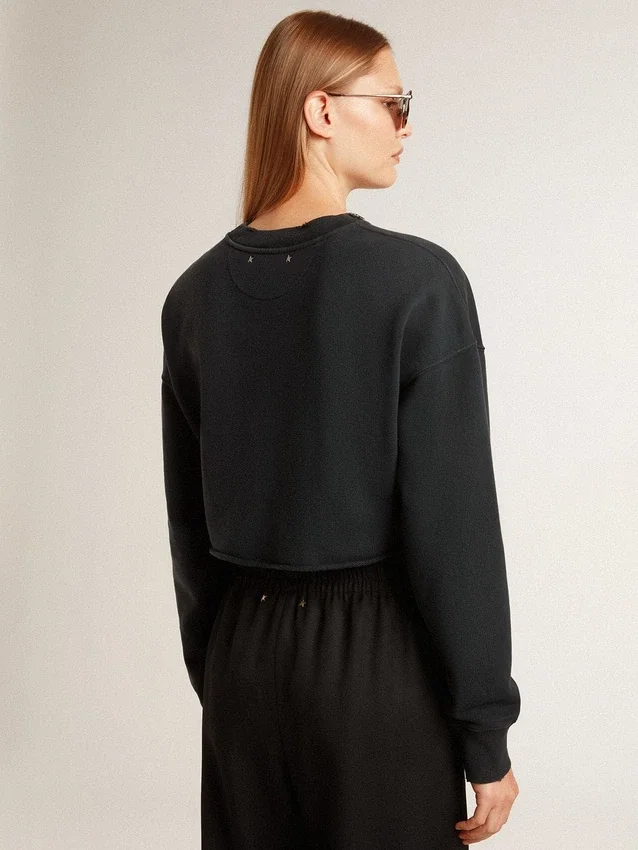 Kürzliches Damen-Sweatshirt aus Baumwolle mit Kristallen auf der Vorderseite