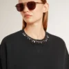 Kürzliches Damen-Sweatshirt aus Baumwolle mit Kristallen auf der Vorderseite