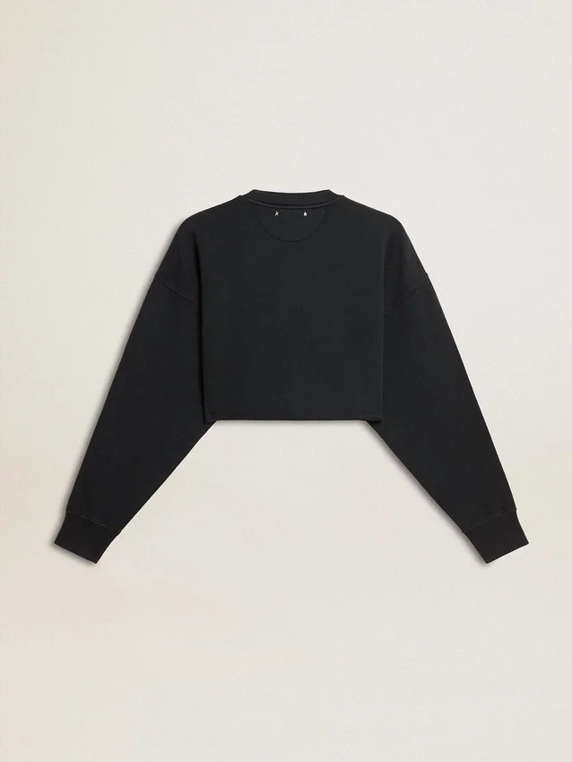Kürzliches Damen-Sweatshirt aus Baumwolle mit Kristallen auf der Vorderseite