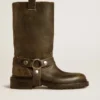 Kurt-Stiefel aus schwarzem Leder mit silberner Schnalle