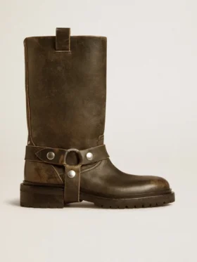 Kurt-Stiefel aus schwarzem Leder mit silberner Schnalle