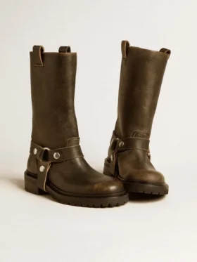 Kurt-Stiefel aus schwarzem Leder mit silberner Schnalle