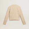 Kurzer Pulli mit Rundhalsausschnitt aus beiger Wolle mit durchgehenden Kristallen