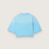 Kurzes Damen-Hemd aus hellblauem Baumwolljersey mit grafischem Print
