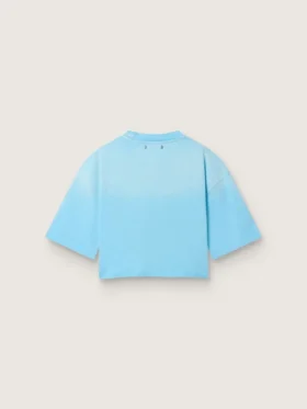 Kurzes Damen-Hemd aus hellblauem Baumwolljersey mit grafischem Print