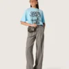 Kurzes Damen-Hemd aus hellblauem Baumwolljersey mit grafischem Print
