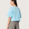 Kurzes Damen-Hemd aus hellblauem Baumwolljersey mit grafischem Print