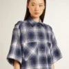 Kurzes Hemdkleid für Damen mit 3D-Schachbrettmuster und Stickerei