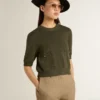 Kurzärmeliger Damenpullover aus militärgrüner Baumwolle