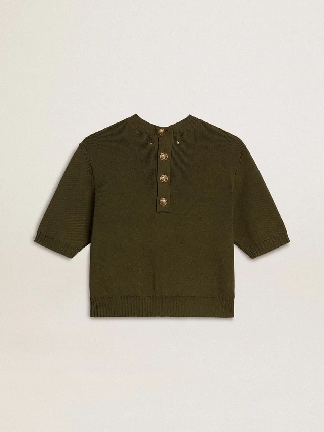 Kurzärmeliger Damenpullover aus militärgrüner Baumwolle