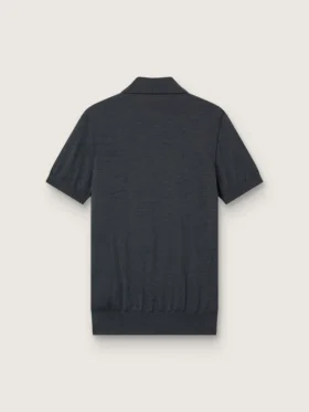 Kurzärmeliges Herren-Polohemd aus grauer Merinowolle