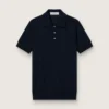Kurzärmeliges Herren-Polohemd aus marineblauer Merinowolle