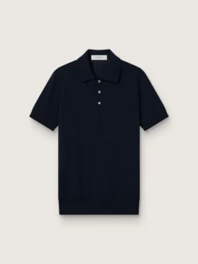 Kurzärmeliges Herren-Polohemd aus marineblauer Merinowolle
