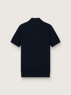 Kurzärmeliges Herren-Polohemd aus marineblauer Merinowolle