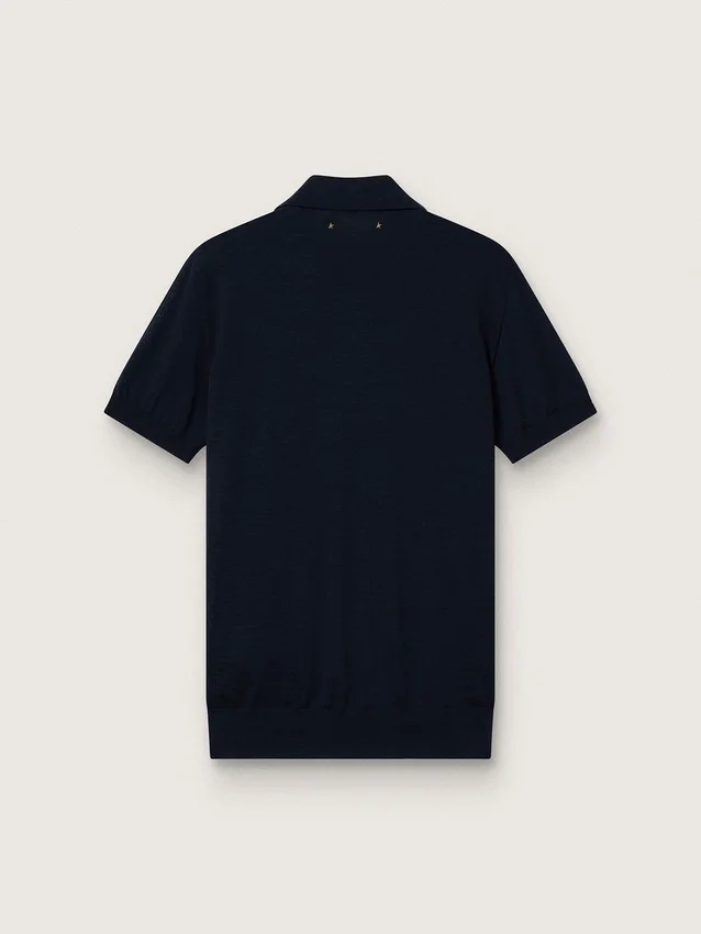 Kurzärmeliges Herren-Polohemd aus marineblauer Merinowolle