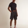 Kurzärmeliges Herren-Polohemd aus marineblauer Merinowolle