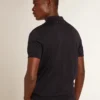 Kurzärmeliges Herren-Polohemd aus marineblauer Merinowolle