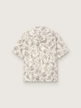 Kurzärmeliges Herrenhemd aus Baumwolle mit schwarz-weissem Blumenprint
