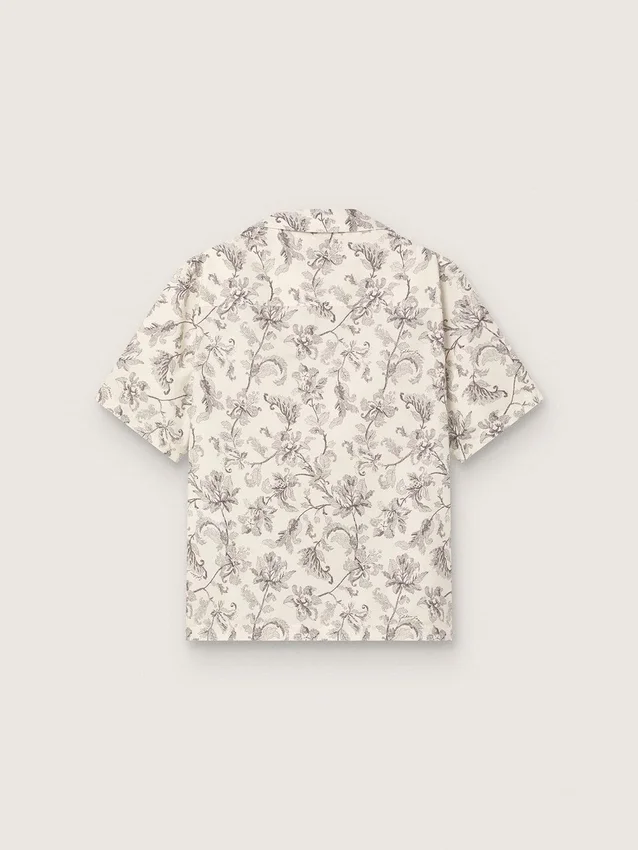 Kurzärmeliges Herrenhemd aus Baumwolle mit schwarz-weissem Blumenprint