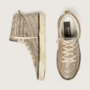 LAB-Slide-Sneaker für Damen aus tabakfarbenem Wildleder mit Kristallen und einem Stern aus tabakfarbenem Wildleder
