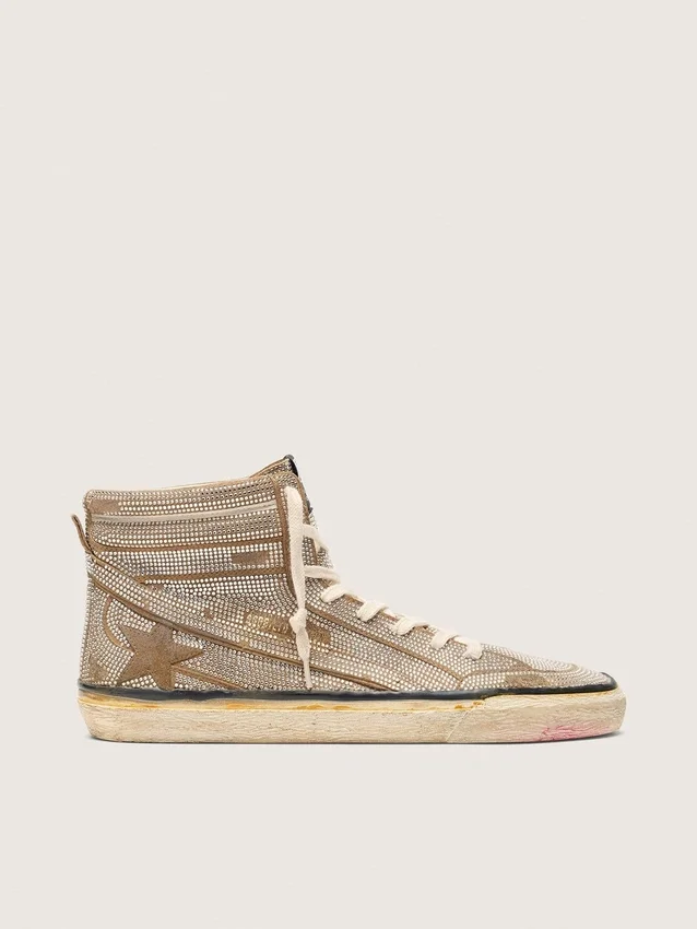 LAB-Slide-Sneaker für Herren aus tabakfarbenem Wildleder mit Kristallen und einem Stern aus tabakfarbenem Wildleder