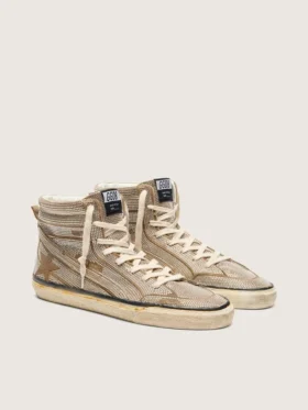 LAB-Slide-Sneaker für Herren aus tabakfarbenem Wildleder mit Kristallen und einem Stern aus tabakfarbenem Wildleder