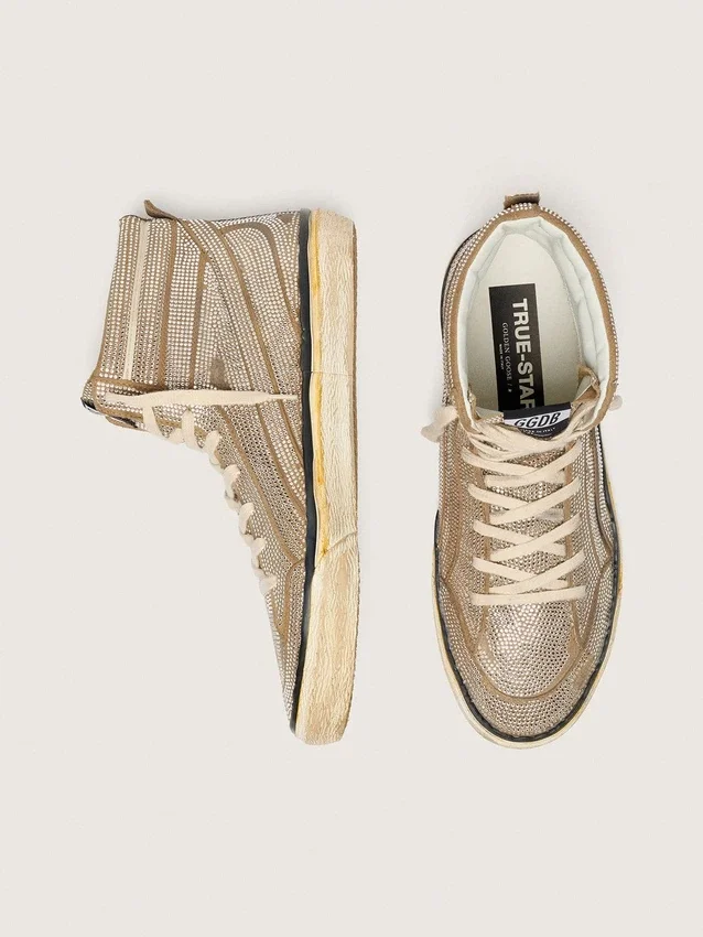LAB-Slide-Sneaker für Herren aus tabakfarbenem Wildleder mit Kristallen und einem Stern aus tabakfarbenem Wildleder