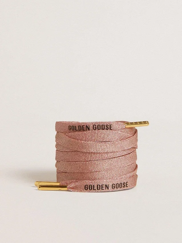 Lachsrosa Lurex-Schnürsenkel mit kontrastierendem schwarzem Logo