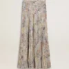 Langer Plisseerock für Damen mit mehrfarbigem Blumenprint aus Pailletten