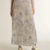 Langer Plisseerock für Damen mit mehrfarbigem Blumenprint aus Pailletten