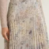 Langer Plisseerock für Damen mit mehrfarbigem Blumenprint aus Pailletten