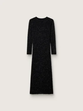 Langes Damenkleid aus schwarzem Mesh mit schwarzen Pailletten