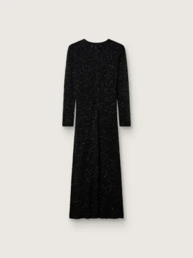 Langes Damenkleid aus schwarzem Mesh mit schwarzen Pailletten