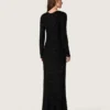 Langes Damenkleid aus schwarzem Mesh mit schwarzen Pailletten
